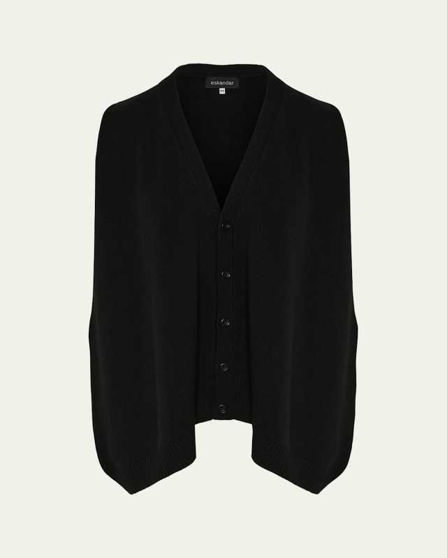 Plain Cashmere A-Line Sleeveless V-Neck Cardigan (Mid Plus Length)
